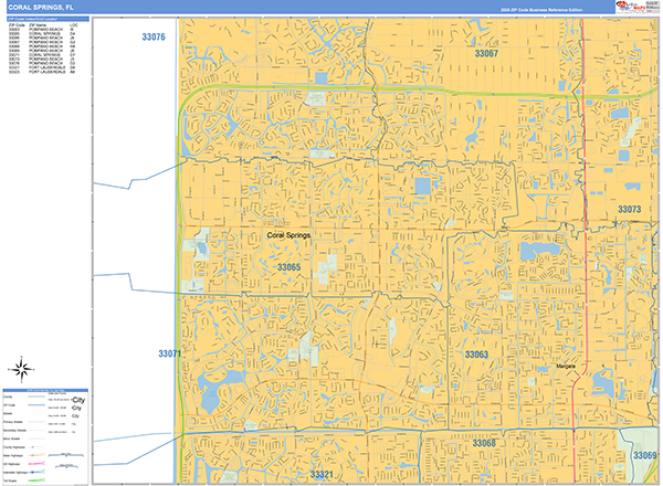 Coral Springs Zip Code Wall Map